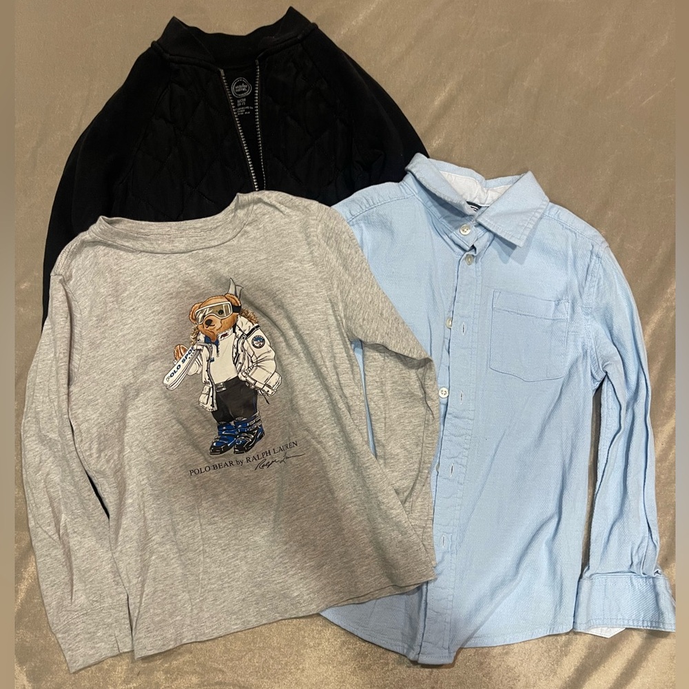 Polo by Ralph Lauren Gray Bear Graphic Tee and Light Blue Shirt